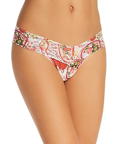 Shop Hanky Panky Low-rise Printed Lace Thong In Vintage Valentine