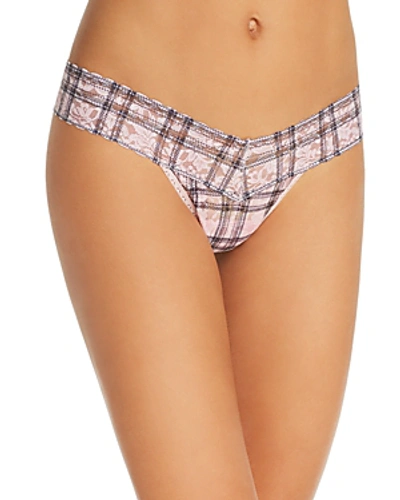 Shop Hanky Panky Low-rise Printed Lace Thong In Pink Plaid