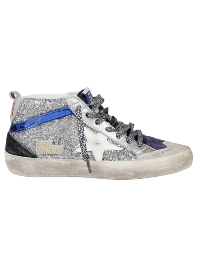 Shop Golden Goose Mid Star Sneakers In Silver Glitter/white Star