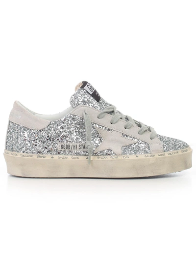 Shop Golden Goose Hi Star Sneakers In Silver Glitter Ice Star