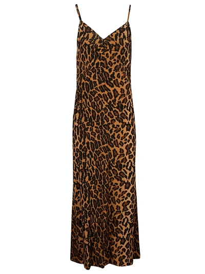 Shop Miu Miu Leopard Printed Dress In Kaki