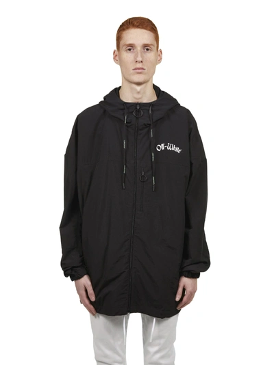 Shop Off-white Hooded Windbreaker In Nero Bianco