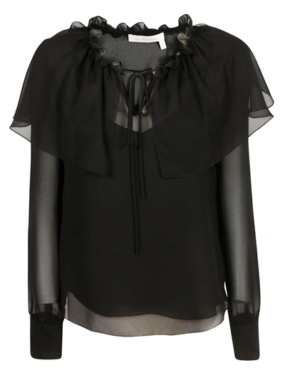 Shop See By Chloé Ruffled Neck Blouse In Nero