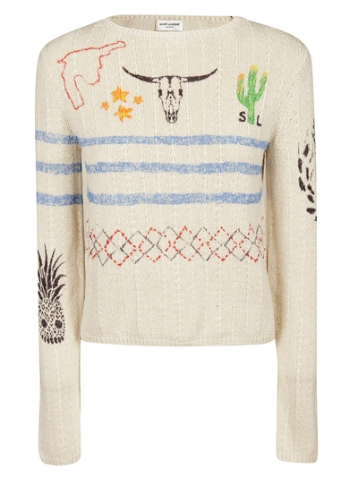 Shop Saint Laurent Arizona Printed Sweater In Naturel/multicolore