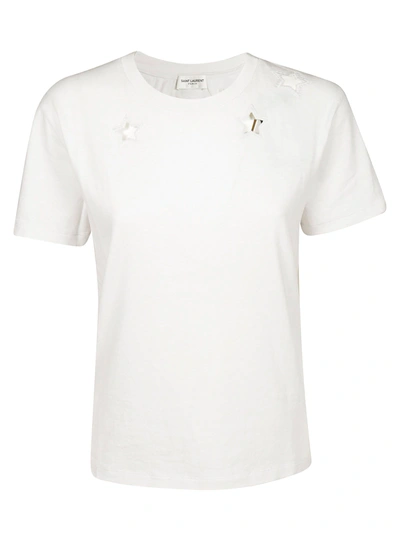 Shop Saint Laurent Star Cut-out T-shirt In Off White