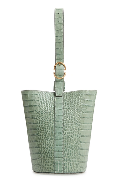 Shop Trademark Small Leather Bucket Bag - Green In Sage