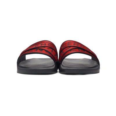 Shop Givenchy Red & Black Webbing 4g Pool Slides