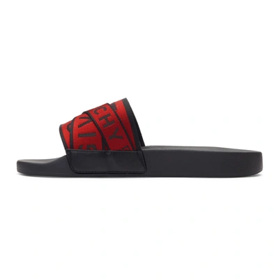 Shop Givenchy Red & Black Webbing 4g Pool Slides