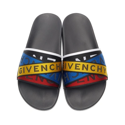 Shop Givenchy Multicolor 4g Webbing Pool Slides