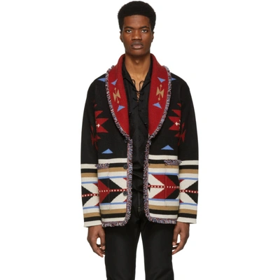 Shop Alanui Black And Multicolor Jacquard Arrow Icon Cardigan In 1088 Blk/mu