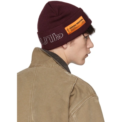 Shop Heron Preston Burgundy Carhartt Edition Crystal Beanie In Bordeaux