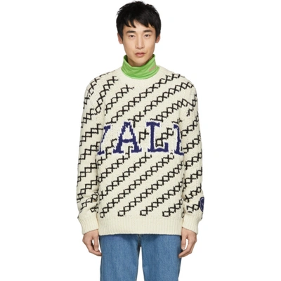 Shop Calvin Klein 205w39nyc Off-white And Black Yale Crewneck Sweater