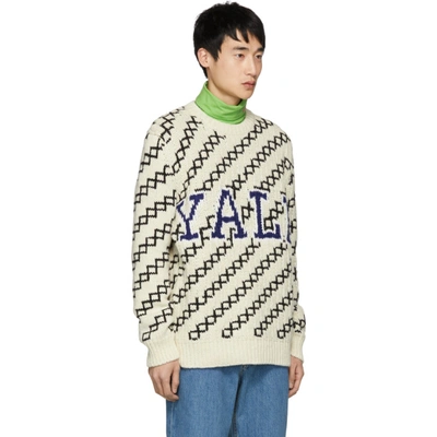 Shop Calvin Klein 205w39nyc Off-white And Black Yale Crewneck Sweater