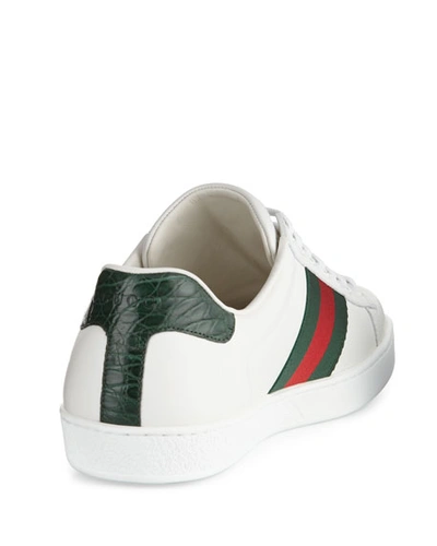 Shop Gucci Men's New Ace Leather Low-top Sneakers In White/red/green