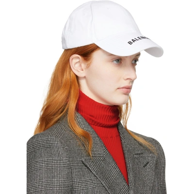 Shop Balenciaga White Logo Visor Ball Cap In 9060 Wht/bl