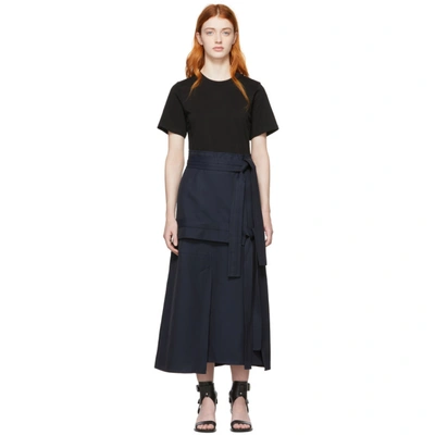 Shop 3.1 Phillip Lim / フィリップ リム 3.1 Phillip Lim Black And Navy Belted T-shirt Dress In Mi401 Midnt