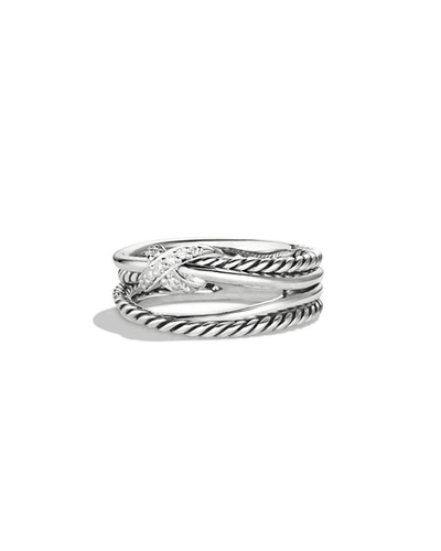 Shop David Yurman X Crossover Ring With Diamonds In Silver, 6mm In Pave Diamonds