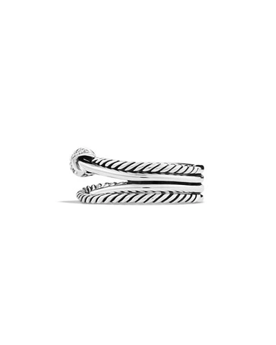 Shop David Yurman X Crossover Ring With Diamonds In Silver, 6mm In Pave Diamonds