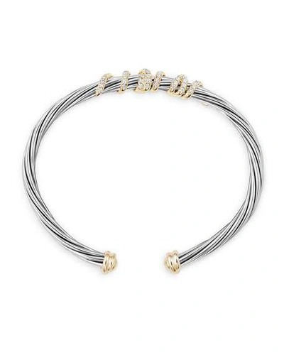 Shop David Yurman 4mm Helena Cuff Bracelet With Diamond Wrap In Yellow/silver