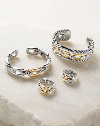 Shop David Yurman Wellesley Medium Silver Link Ring W/ 18k Gold In Yellow/silver