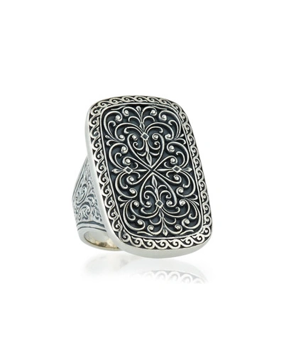 Shop Konstantino Large Silver Rectangle Filigree Ring In Sterling Silver