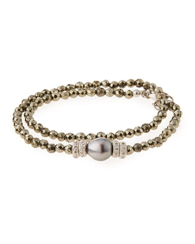 Shop Armenta New World Tahitian Pearl & Diamond Wrap Bracelet In Pyrite/champagne