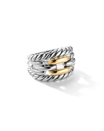 Shop David Yurman Wellesley Link Three-row Ring W/ 18k Gold In Yellow/silver