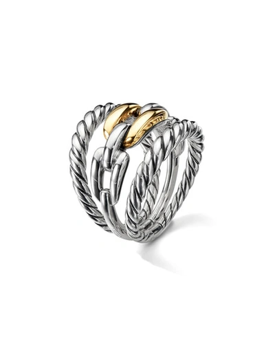 Shop David Yurman Wellesley Link Three-row Ring W/ 18k Gold In Yellow/silver