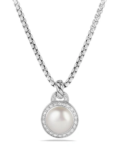 Shop David Yurman Petite Cerise Pearl Pendant Necklace W/pave Diamonds In Pearl & Diamonds