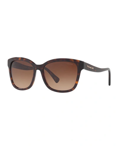 Shop Coach Square Gradient Sunglasses W/ Curved Arms In Dark Tortoise