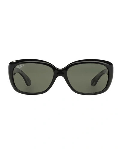 Shop Ray Ban Gradient Nylon Rectangle Sunglasses In Black/green Polar