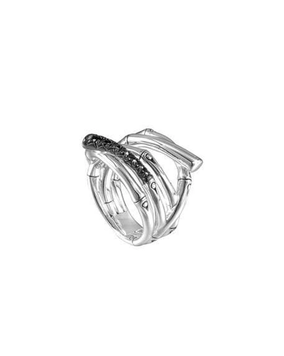 Shop John Hardy Bamboo Wide Silver Lava Ring With Black Sapphire