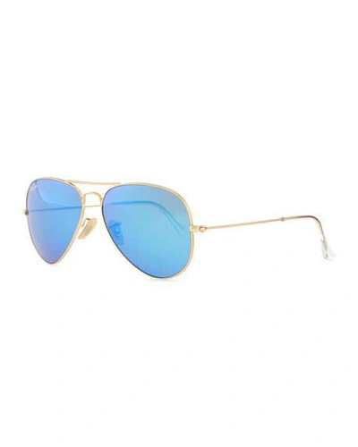 Shop Ray Ban Mirrored Aviator Sunglasses In Gold/blue Mirror