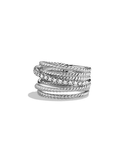 Shop David Yurman Crossover Ring With Pavé Diamonds And Silver, 12mm In Pave Diamonds