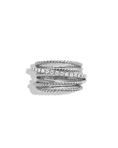 Shop David Yurman Crossover Ring With Pavé Diamonds And Silver, 12mm In Pave Diamonds