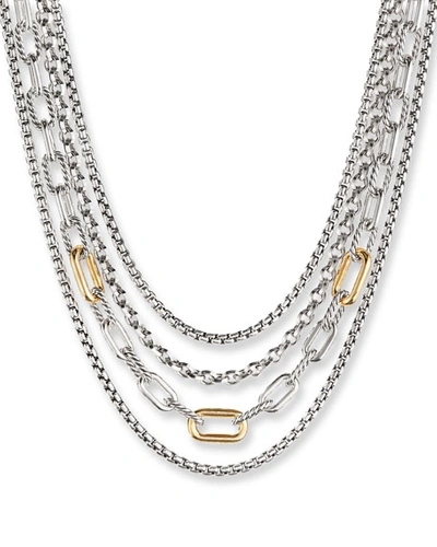 Shop David Yurman Four Row Chain Bib Necklace In Silver With Gold, 8.5mm In Yellow/silver