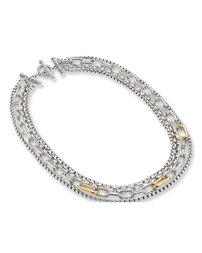 Shop David Yurman Four Row Chain Bib Necklace In Silver With Gold, 8.5mm In Yellow/silver