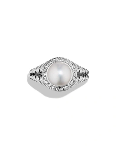 Shop David Yurman Petite Cerise Pearl Ring In Sterling Silver W/ Pave Diamonds In Pearl & Diamonds
