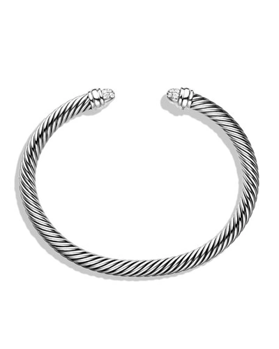 Shop David Yurman Cable Bracelet With Diamonds In Silver, 5mm In Pave Diamonds