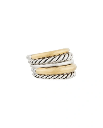 Shop David Yurman Pure Form Wide Ring With 18k Gold In Yellow/silver