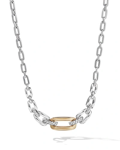 Shop David Yurman Wellesley Short Silver Link Necklace W/ 18k Gold In Yellow/silver