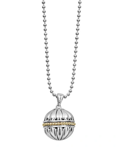 Shop Lagos 18k Caviar Talisman Beaded Ball Pendant Necklace, 34" In Yellow/silver