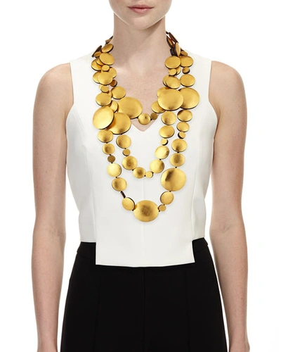 Shop Viktoria Hayman Triple-strand Golden Foil Disc Necklace In Yellow Metallic