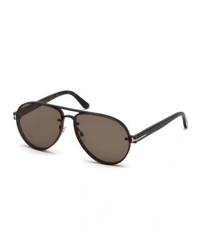 Shop Tom Ford Men's Aviator Acetate Sunglasses In Gray Metallic