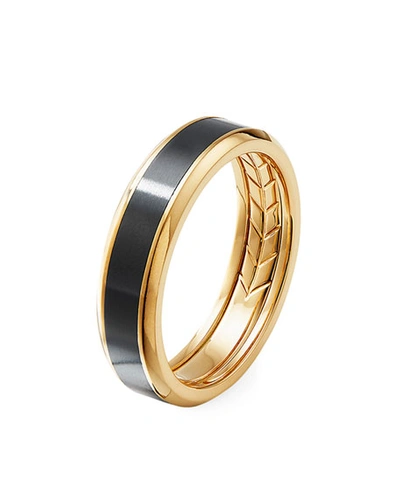 Shop David Yurman Men's 6mm Beveled Band Ring In 18k Gold Black Titanium In Black Pattern