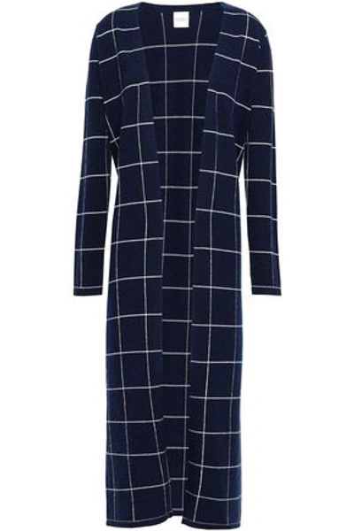 Shop Madeleine Thompson Woman Nevada Checked Wool And Cashmere-blend Cardigan Navy