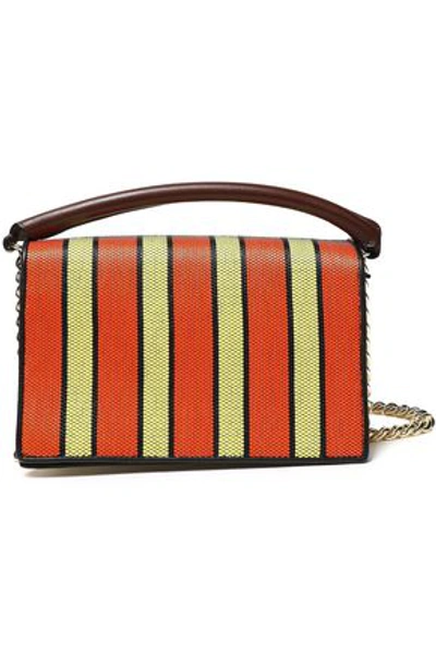 Shop Diane Von Furstenberg Woman Paneled Striped Leather And Canvas Shoulder Bag Multicolor