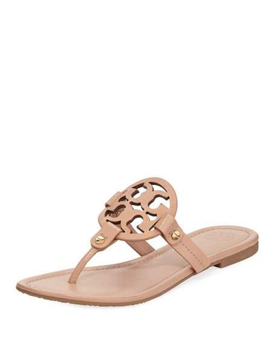 Tory Burch Miller Medallion Metallic Leather Flat Slide Sandal In Light Make Up