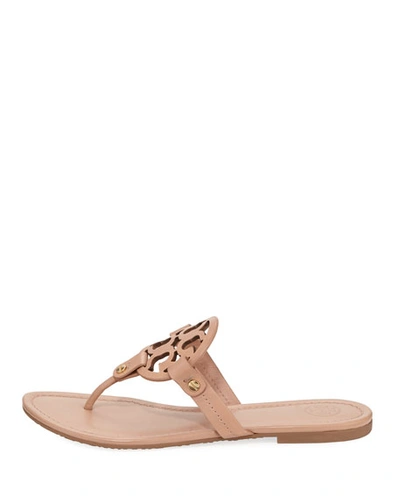 Tory Burch Miller Medallion Metallic Leather Flat Slide Sandal In Light Make Up