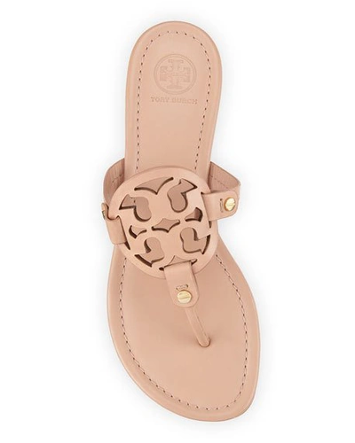 Tory Burch Miller Medallion Metallic Leather Flat Slide Sandal In Light Make Up